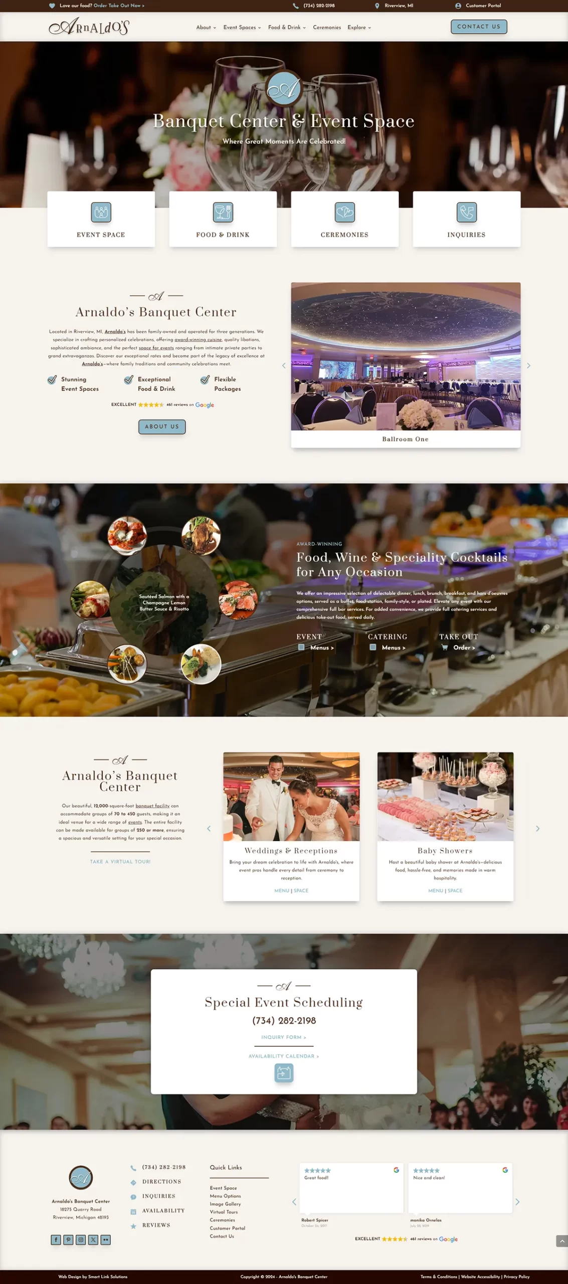 arnaldos banquet center homepage screenshot