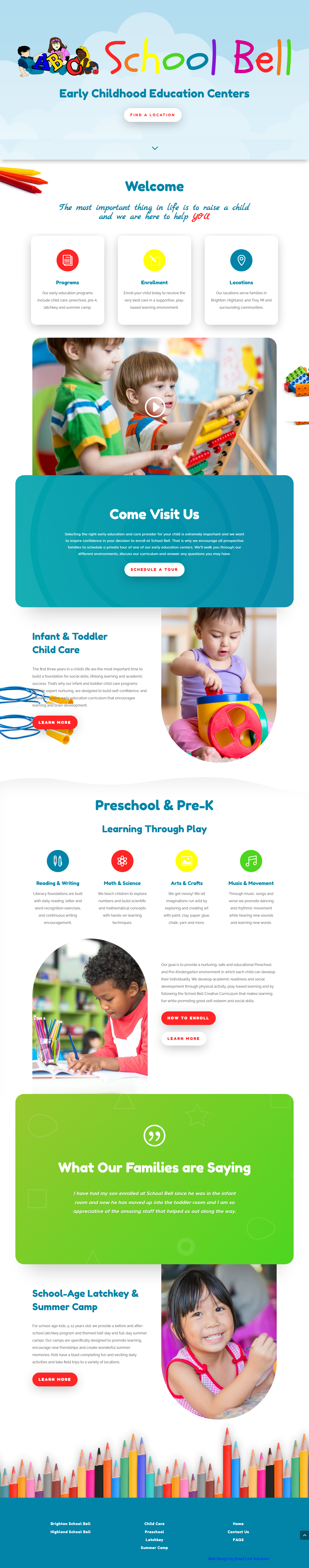 School bell childcare homepage screenshot