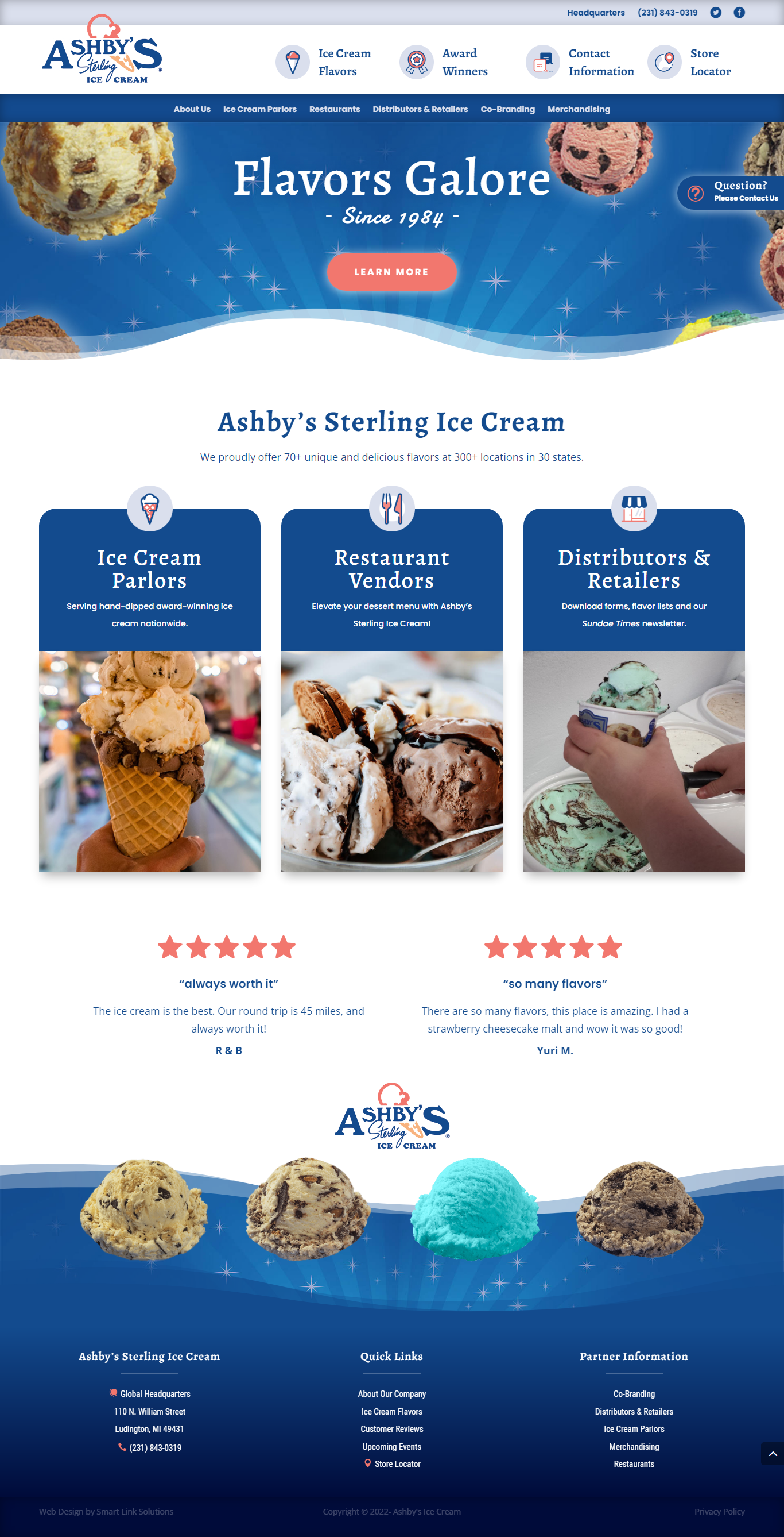 Ashby's Sterling Ice Cream Homepage Screenshot