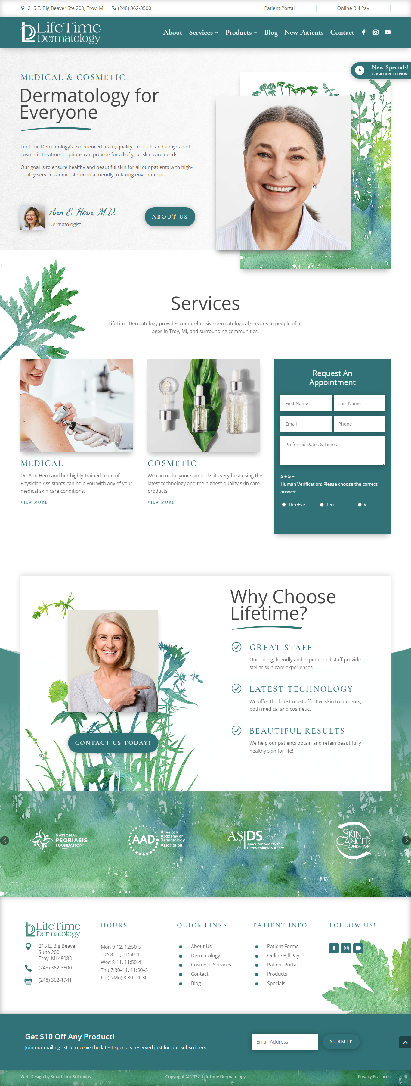 Lifetime Dermatology Homepage Screenshot