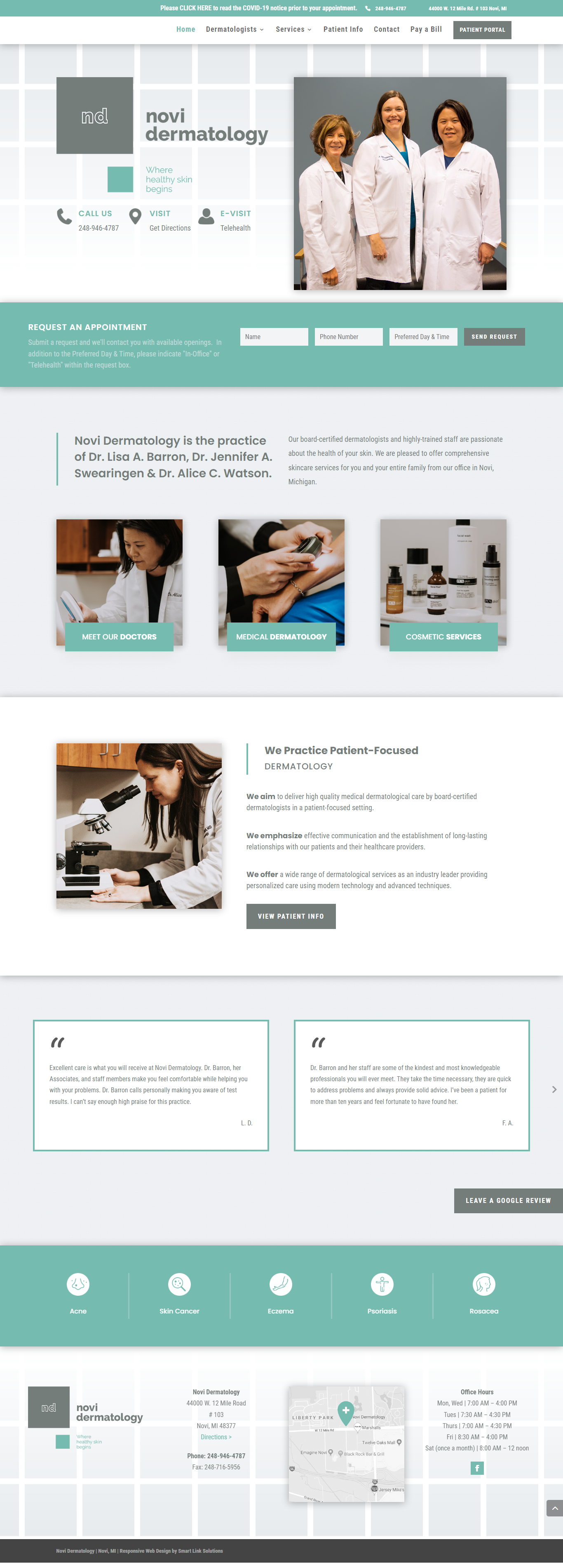 Novi Dermatology Homepage Screenshot