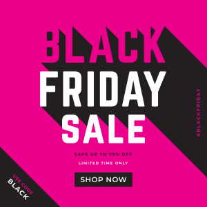 Striking pink graphic declaring "Black Friday Sale"