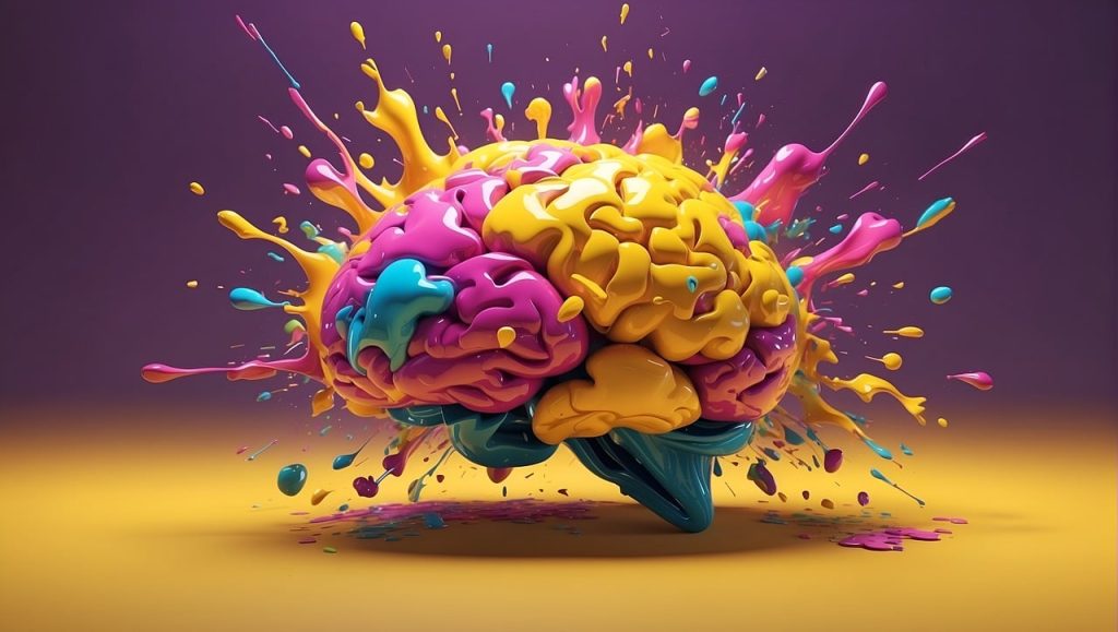 AI artwork of a multicolored brain bursting with possibilities