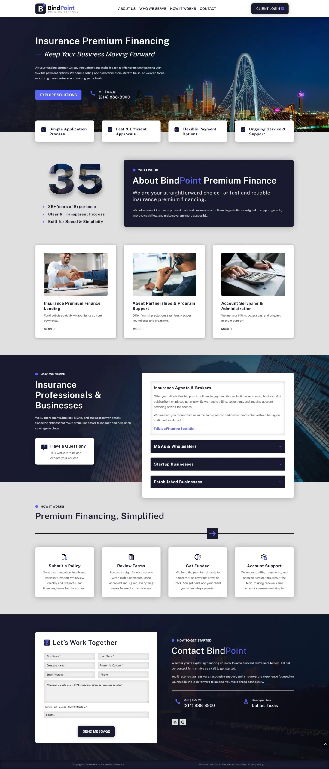 bindpoint premium financing homepage